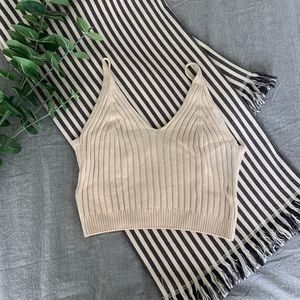 Cream Ribbed Knitted Crop Top Cami